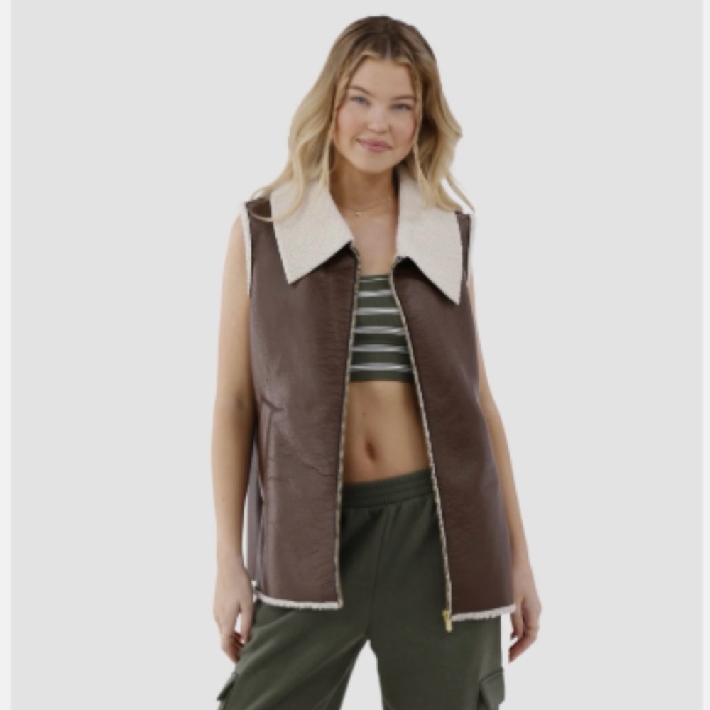 No Boundaries Faux Leather Sherpa-Lined Vest NWT